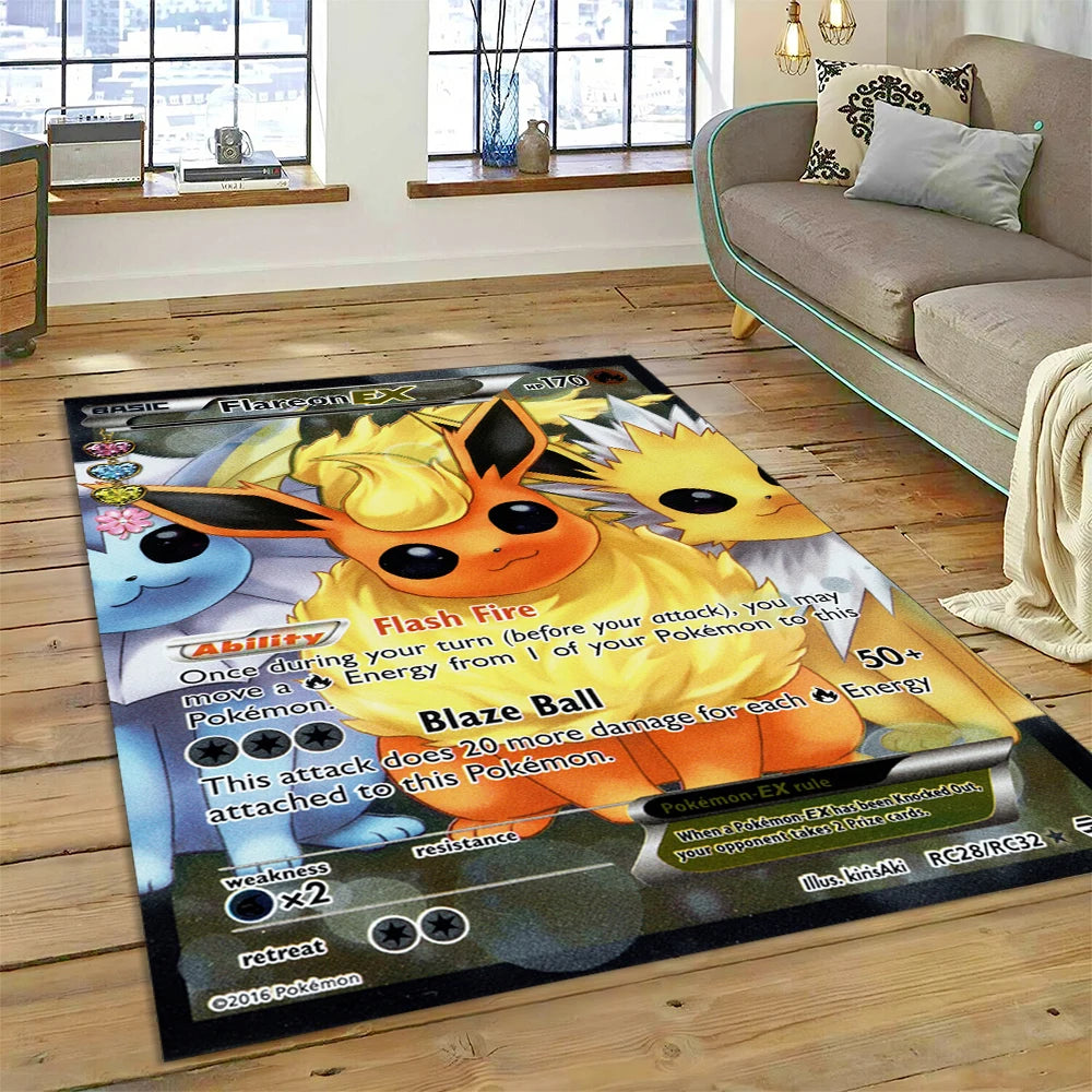 2025 New Pokemon Gold Card Pikachu Cartoon Gift Carpet Rug for Bedroom Living Room Home Sofa Decoration,Children Decor Floor Mat