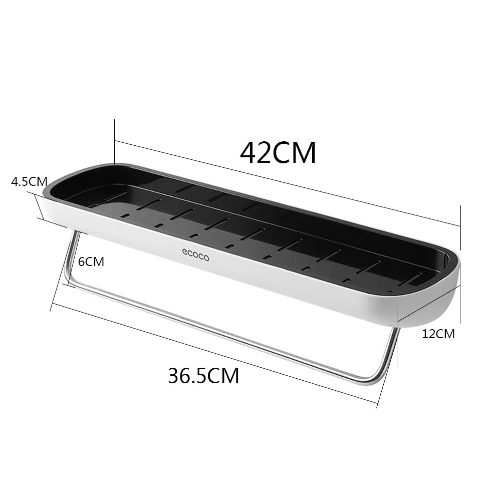 Shampoo Storage Rack Holder Shower Storage Organizer With Towel Bar Bathroom Storage Shelf No Drilling Wall-Mounted