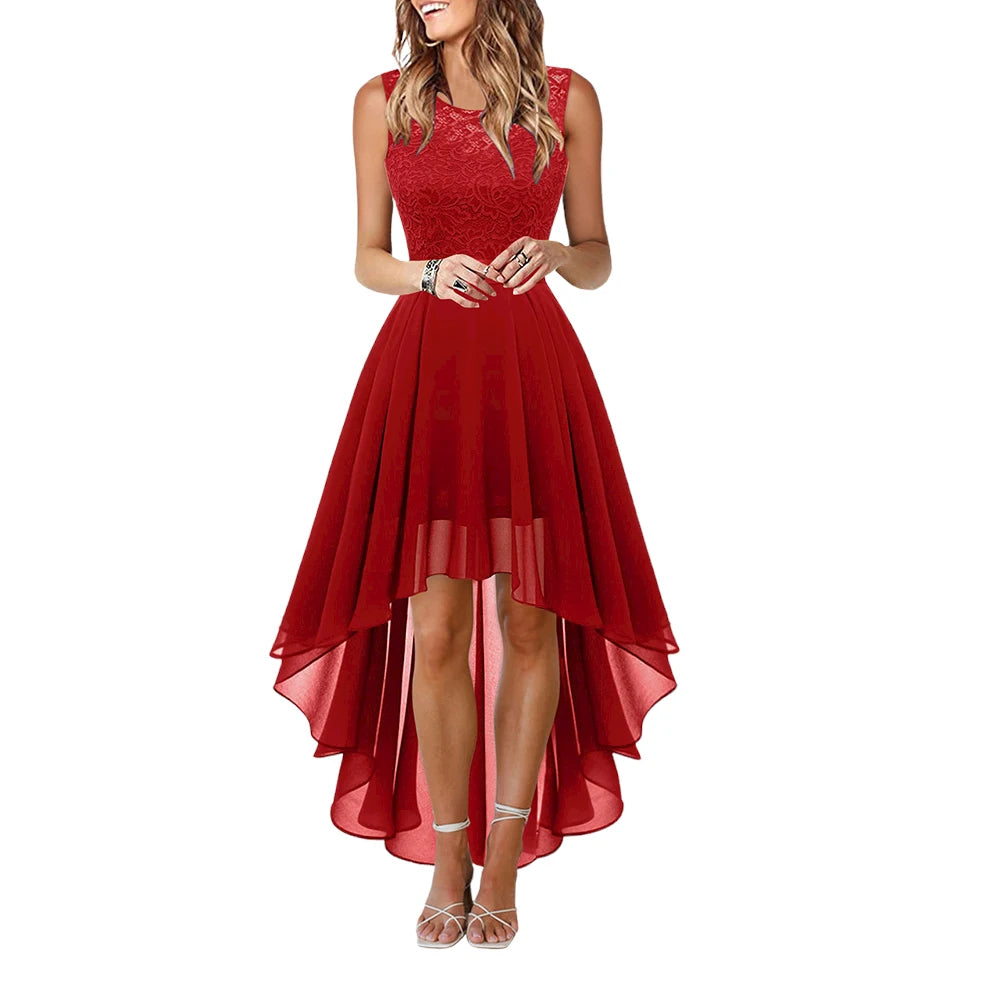 Lady Evening Gowns Dress Plus Size Formal Occas Lace Sleeveless Dress Elegant Solid Fashion Wedding Party Female Dresses