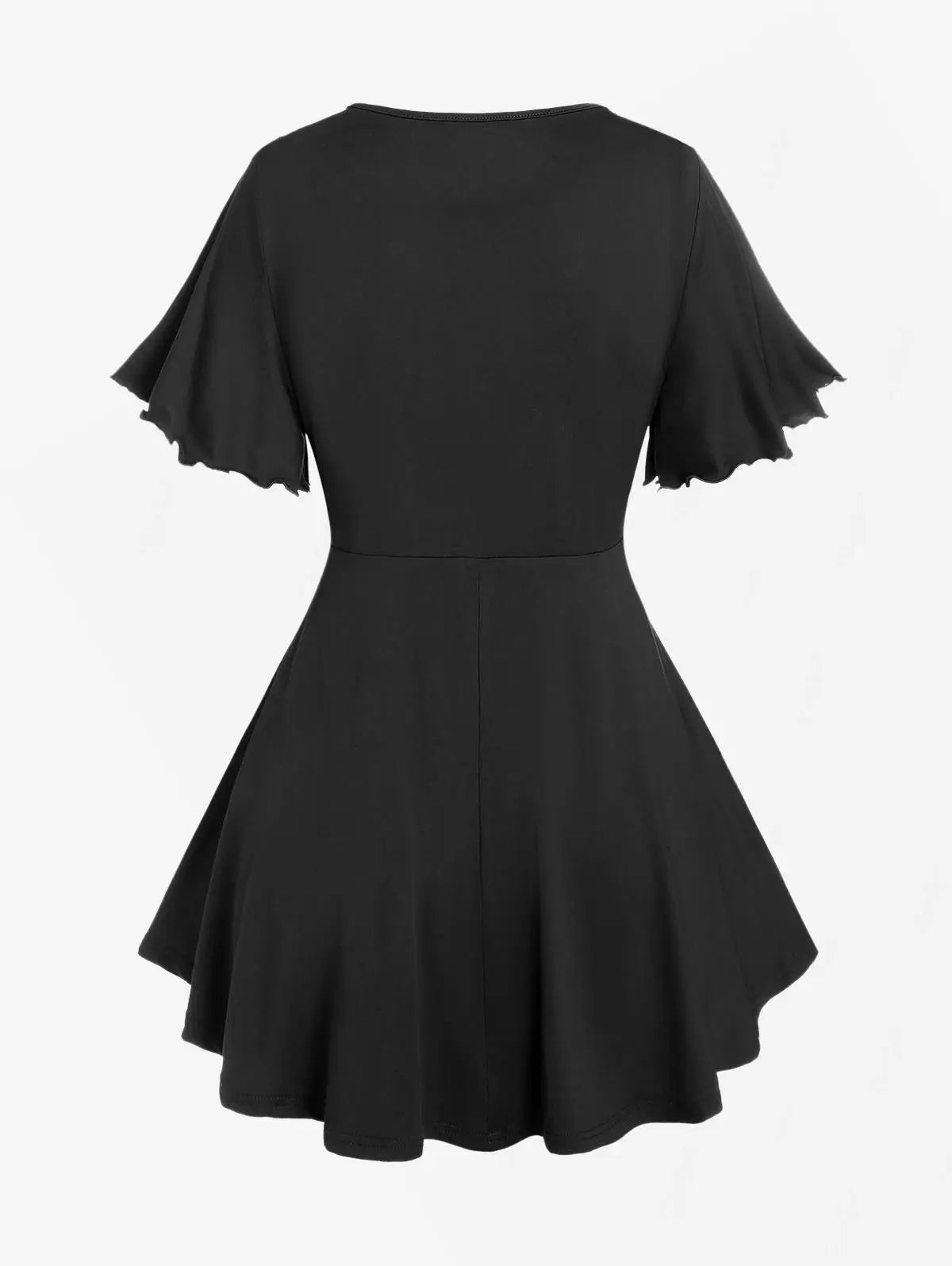 ROSEGAL  Plus Size Lettuce Ruched Keyhole Flutter Sleeves Surplice Tee 2025 new soild V-Neck Short Sleeves Tee
