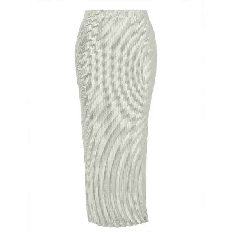 YUDX Pleated Half Skirt 2024 Autumn Half Skirt Women Solid Versatile Design Sense Casual Simple High Waist Mid-length Skirt