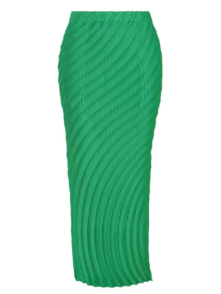 YUDX Pleated Half Skirt 2024 Autumn Half Skirt Women Solid Versatile Design Sense Casual Simple High Waist Mid-length Skirt