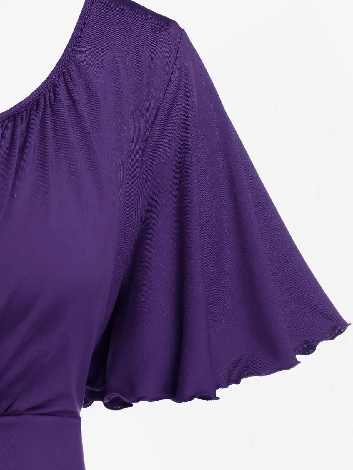 ROSEGAL  Plus Size Lettuce Ruched Keyhole Flutter Sleeves Surplice Tee 2025 new soild V-Neck Short Sleeves Tee