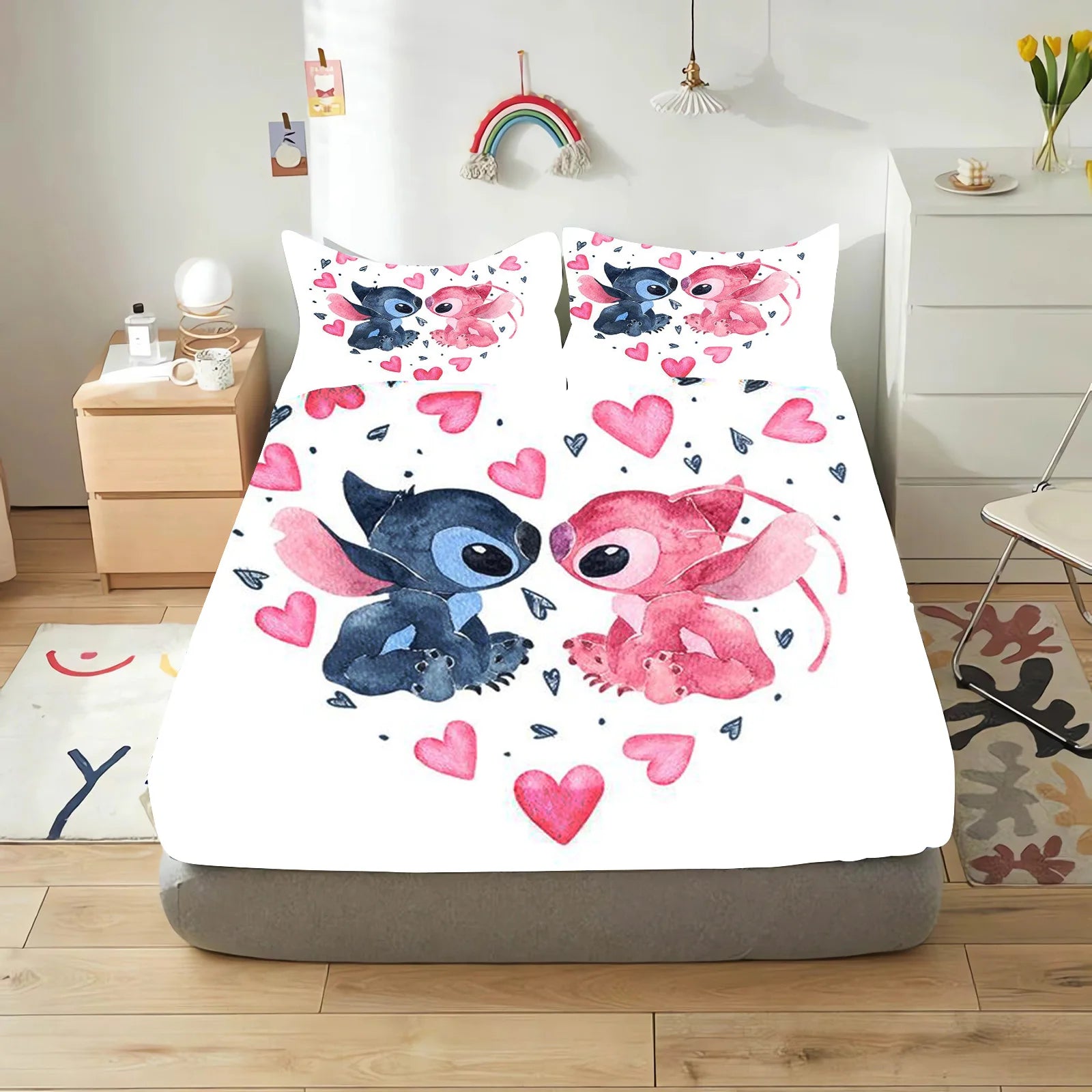 Stitch Cute Printed Cartoon Bedding Set Fitted Sheet Universal, Suitable For Children And Adults Nordica Plush Home Decor