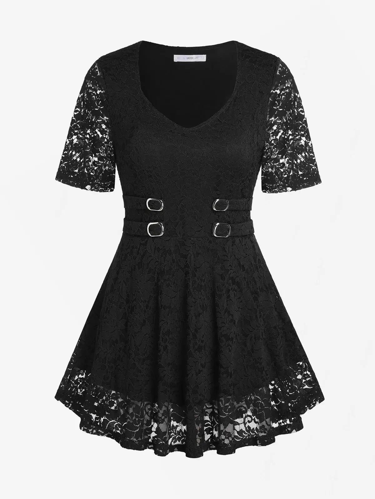 ROSEGAL Blouse à Lacets Bouclée Grande Taille & Courbes pour Femmes, T-shirts à Col, Mode Printemps Été, Nouveaux Tops