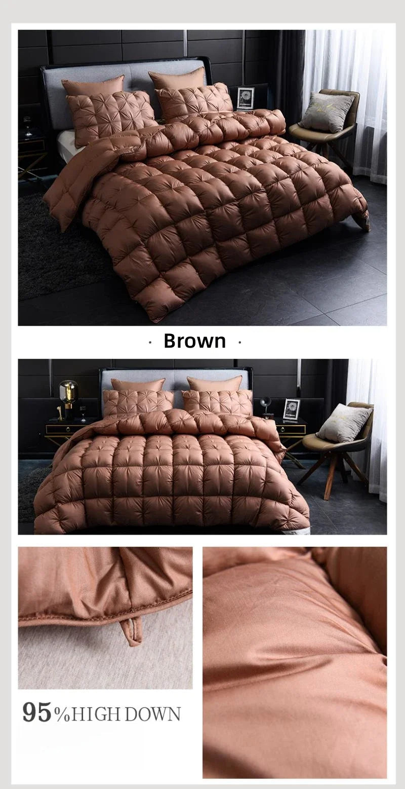 White Goose Down Comforter Warm Winter Thick 3D Bread Bed Blanket Luxury Pinch Pleated Filling for Quilts Single Double Duvet