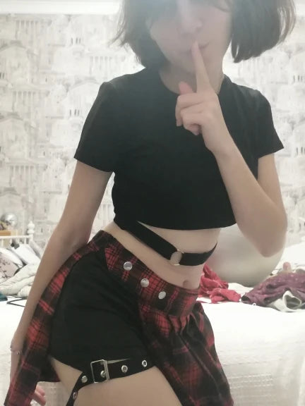 Gothic Skirt Dark Style Pleated Punk Irregular Fake Two-piece Leggings Ring Skirt Pants High Waist A-Line Harajuku Mini Skirts