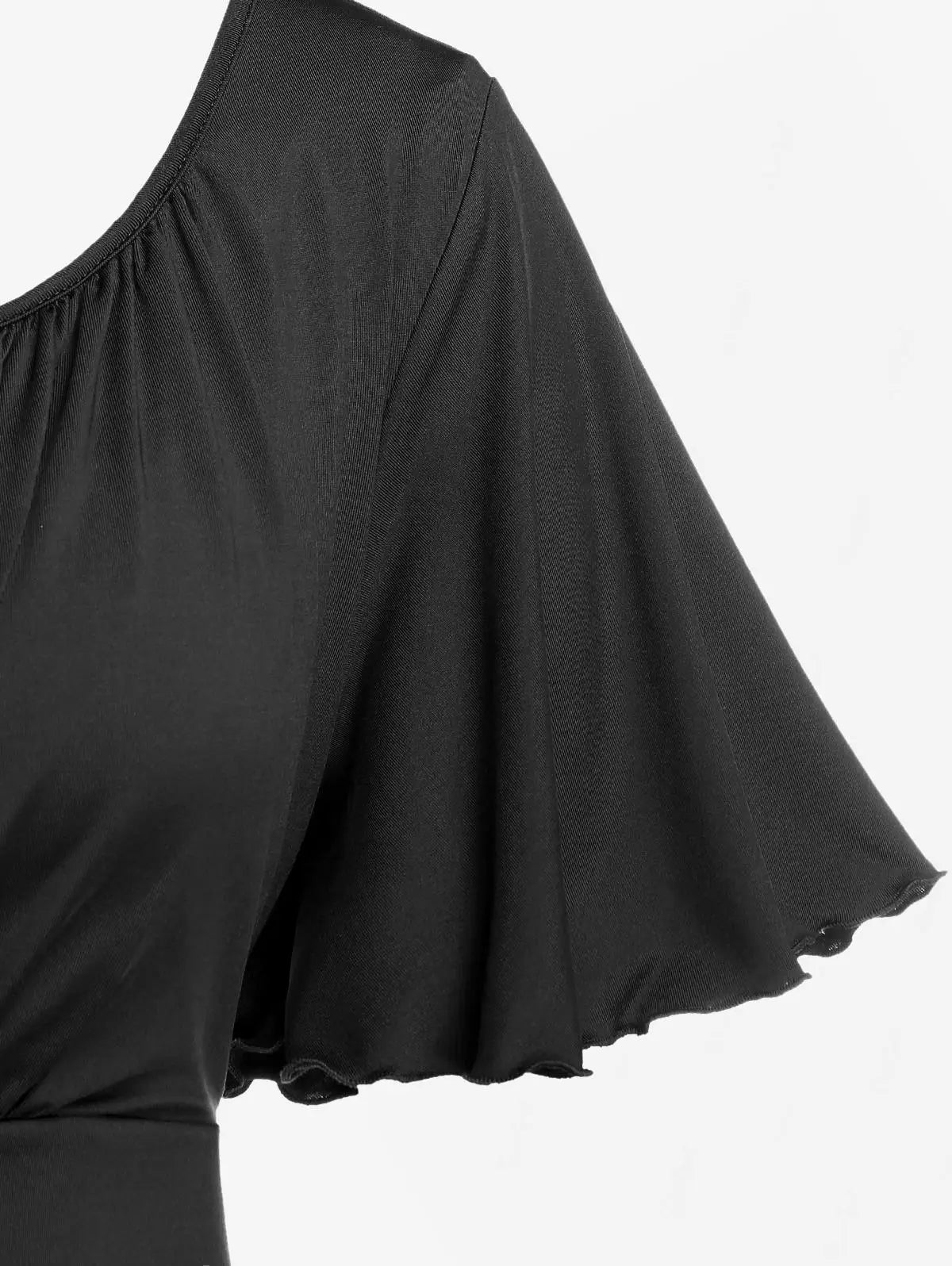 ROSEGAL  Plus Size Lettuce Ruched Keyhole Flutter Sleeves Surplice Tee 2025 new soild V-Neck Short Sleeves Tee