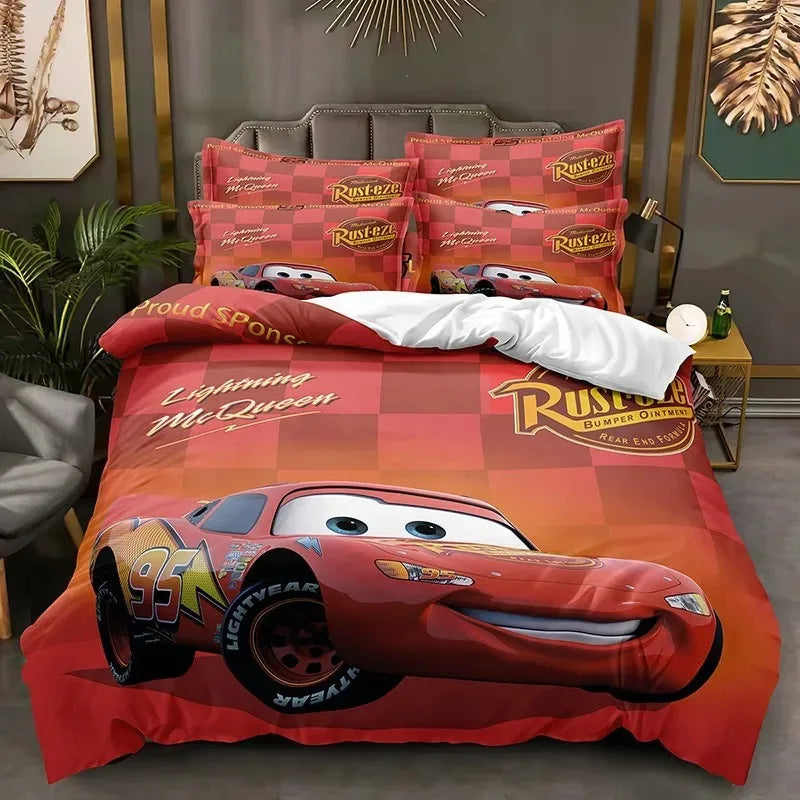Cartoon Cars Bedding Set Lightning McQueen Duvet Cover Boy's Bedclothes Bed Linen Gift for Kids