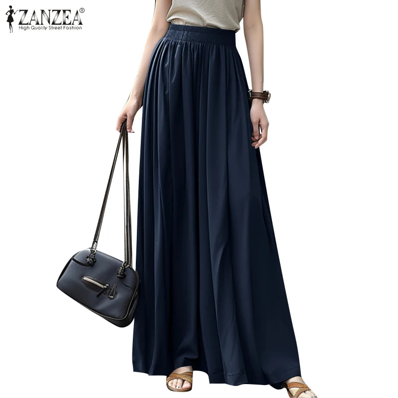 ZANZEA Casual Loose Korean Fashion Long Jupes Ruffled Streetwear Solid High Waist A-line Faldas Women Autumn 2024 Maxi Skirts