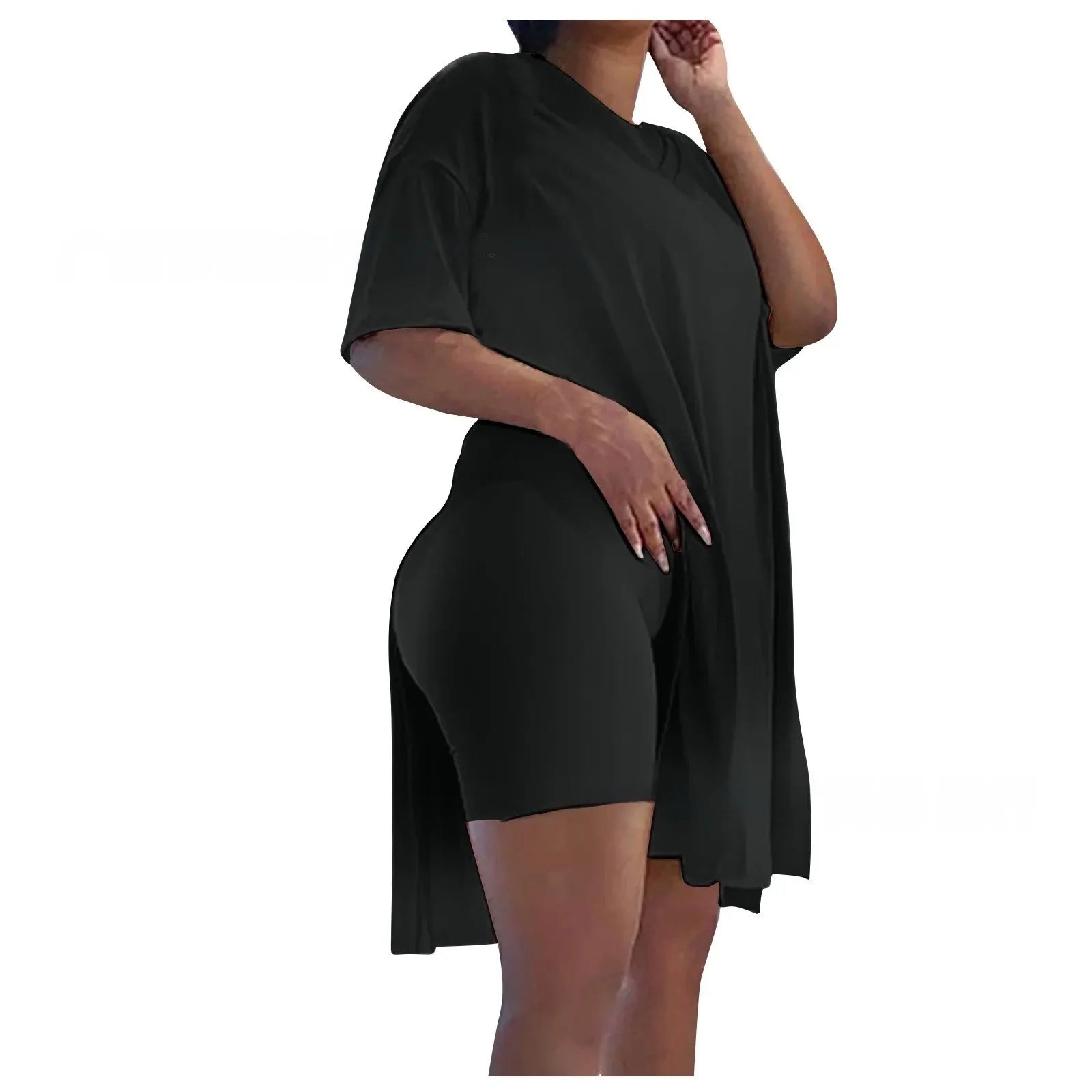 Plus Size Classic Pure Color Large Size Set Women's Clothing Cross-Border 8 Size V-neck T-shirt from Mainland China Full Range