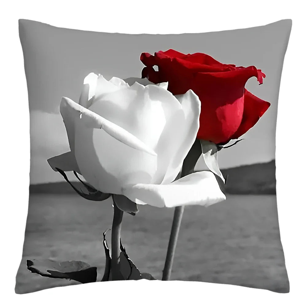 Poetic Red Rose Flower Print Polyester Pillowcase Sofa Cushion Cover Home Improvement  Decor Square 45x45