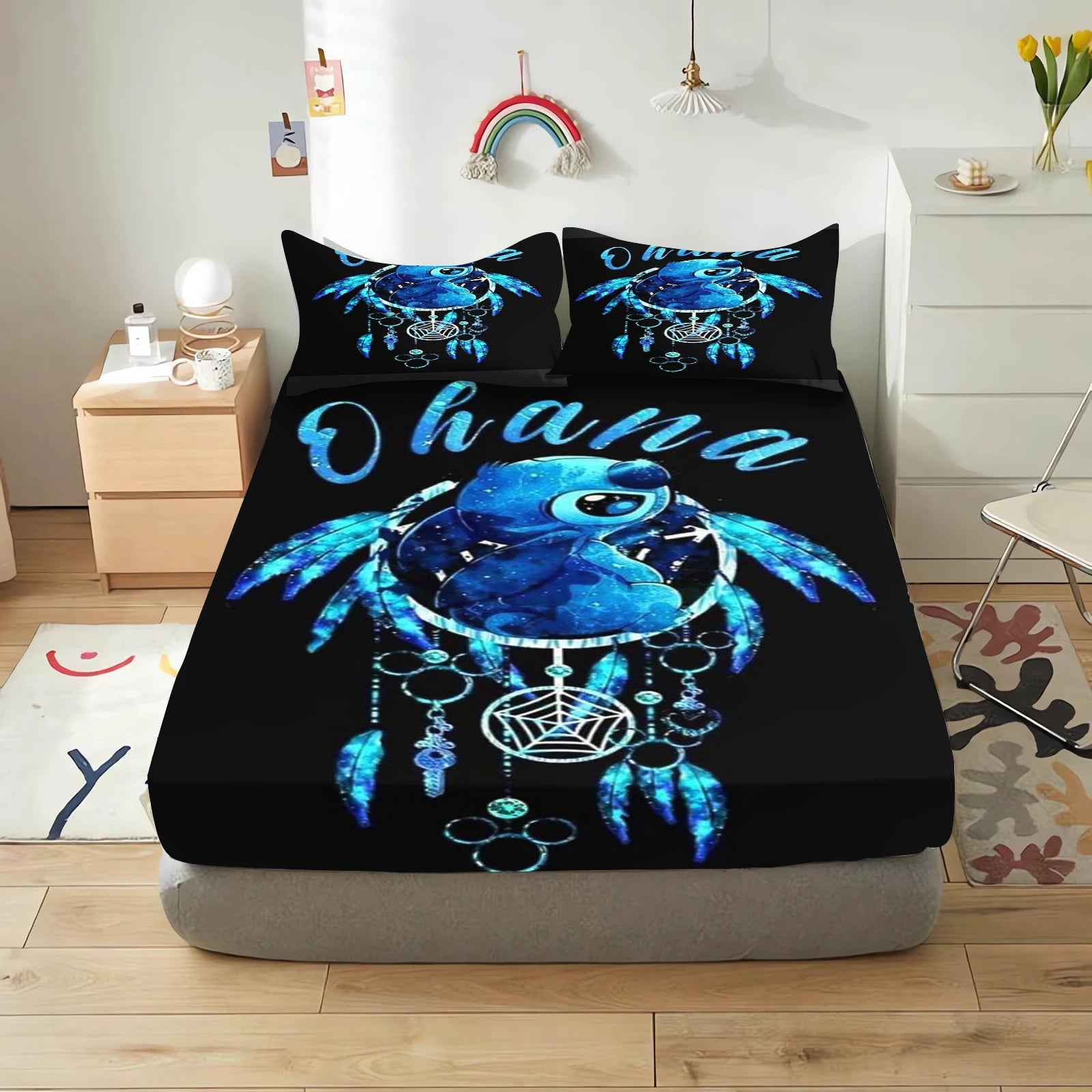 Stitch Cute Printed Cartoon Bedding Set Fitted Sheet Universal, Suitable For Children And Adults Nordica Plush Home Decor