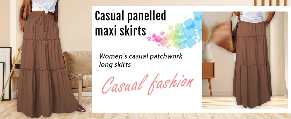 Women's Fashion Solid Color Skirts Ruffled layered skirt High waist elasticated ruffled Tie long skirt summer Loose Skirt faldas