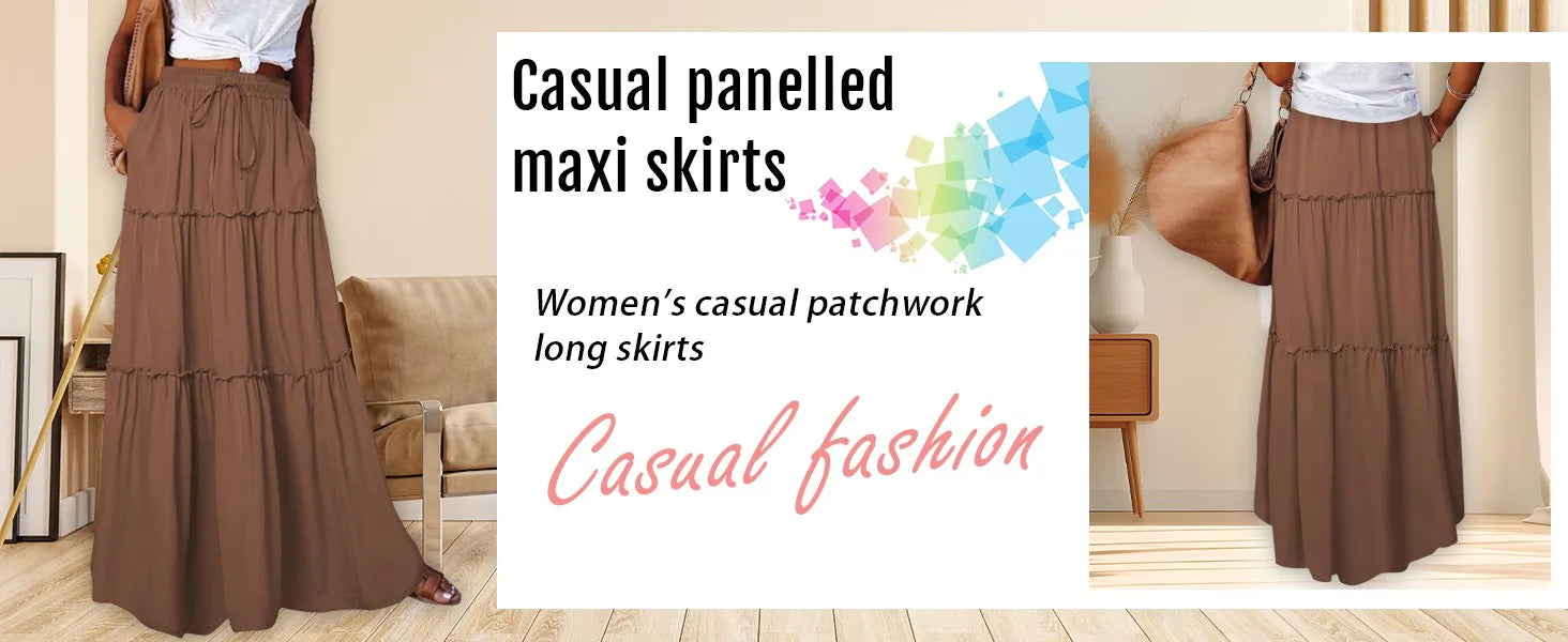 Women's Fashion Solid Color Skirts Ruffled layered skirt High waist elasticated ruffled Tie long skirt summer Loose Skirt faldas
