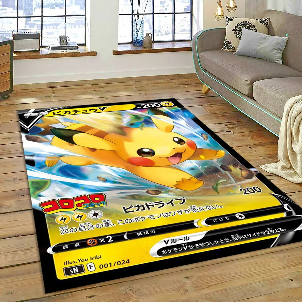 2025 New Pokemon Gold Card Pikachu Cartoon Gift Carpet Rug for Bedroom Living Room Home Sofa Decoration,Children Decor Floor Mat