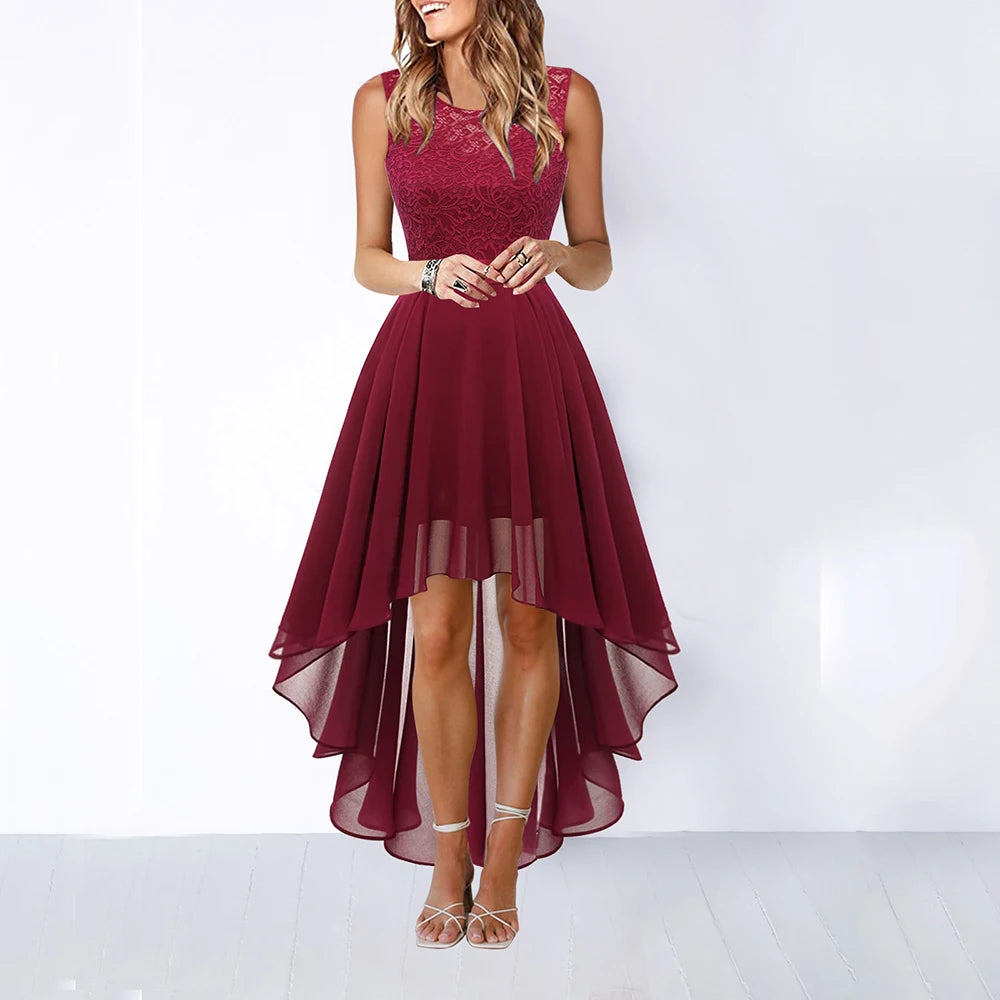 Lady Evening Gowns Dress Plus Size Formal Occas Lace Sleeveless Dress Elegant Solid Fashion Wedding Party Female Dresses