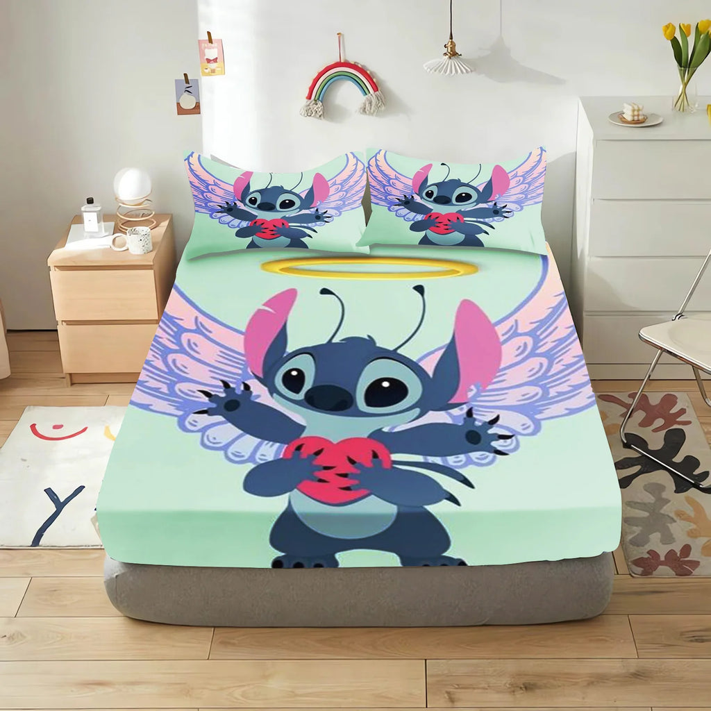 Stitch Cute Printed Cartoon Bedding Set Fitted Sheet Universal, Suitable For Children And Adults Nordica Plush Home Decor