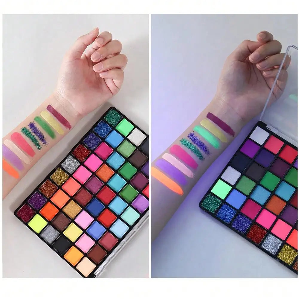 1 boîte de set de peinture pour visage de 54 couleurs, palette d'eyeliner à activer à l'eau, maquillage principal, poudre de peinture pour palette, peinture pour visage professionnelle.