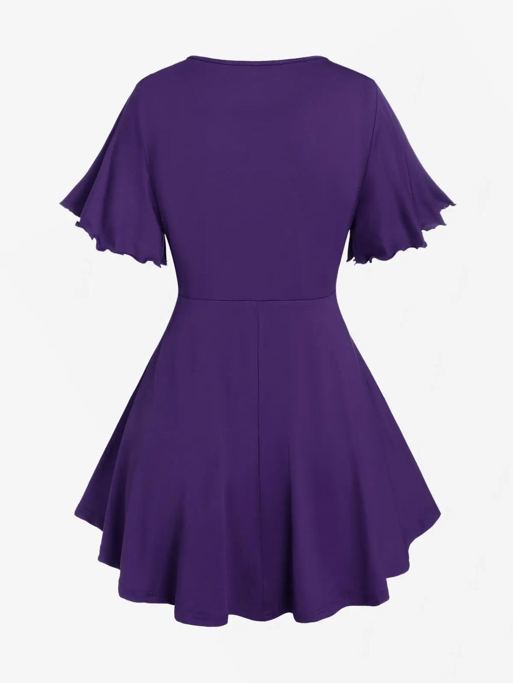 ROSEGAL  Plus Size Lettuce Ruched Keyhole Flutter Sleeves Surplice Tee 2025 new soild V-Neck Short Sleeves Tee