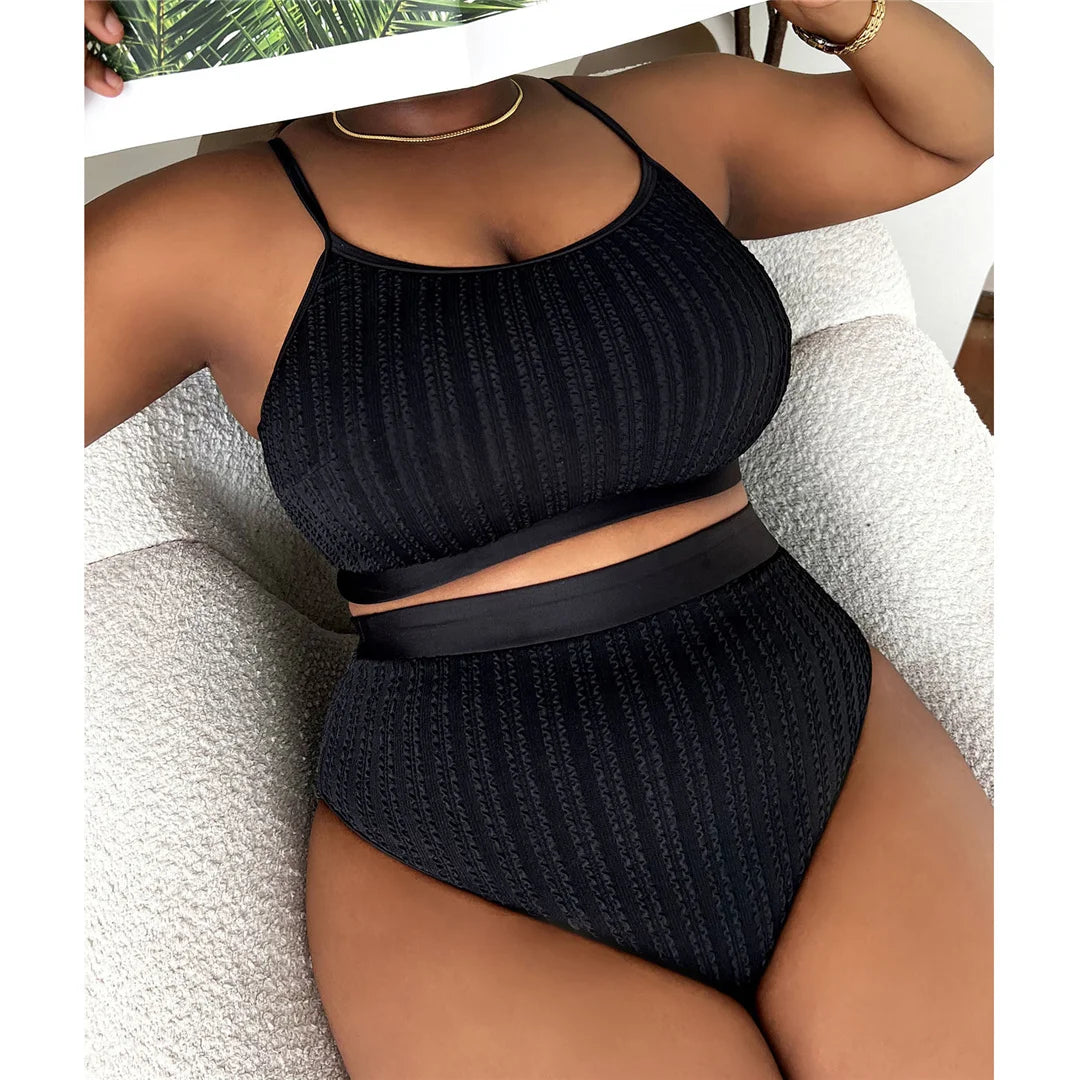 0XL - 4XL Bikini côtelé grande taille Maillot de bain femme grande taille Ensemble bikini deux pièces Maillot de bain V4987