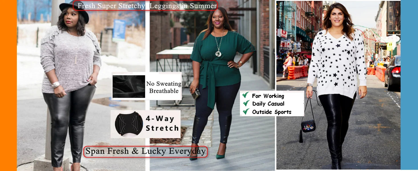 Shiny Stretchy Faux Leather Leggings Plus Size Super Stretchy Spandex Clothing PU Leather Pant Tummy Control Oversized Pants