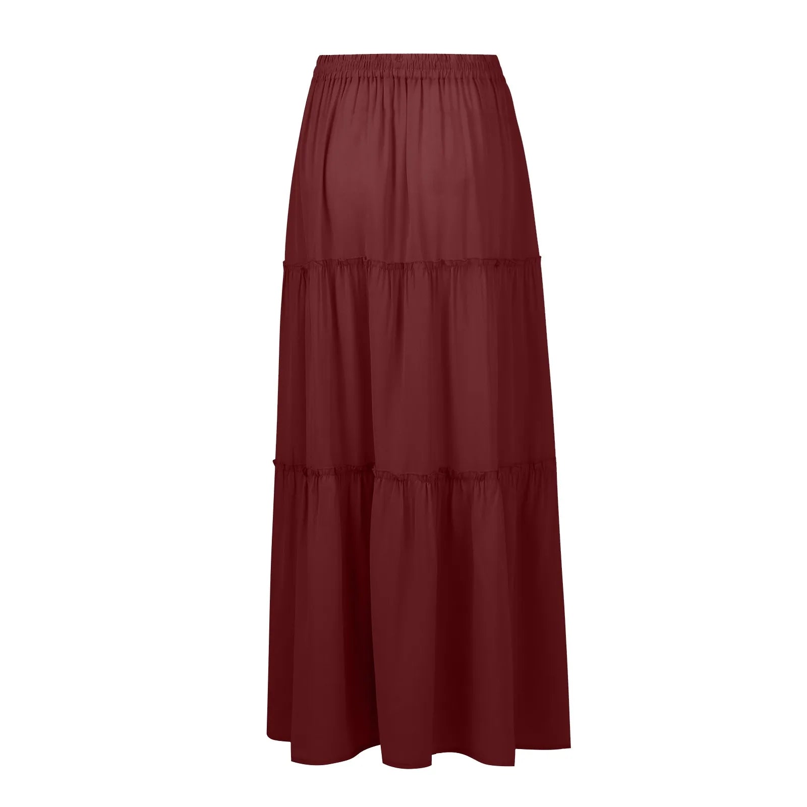 Women's Fashion Solid Color Skirts Ruffled layered skirt High waist elasticated ruffled Tie long skirt summer Loose Skirt faldas