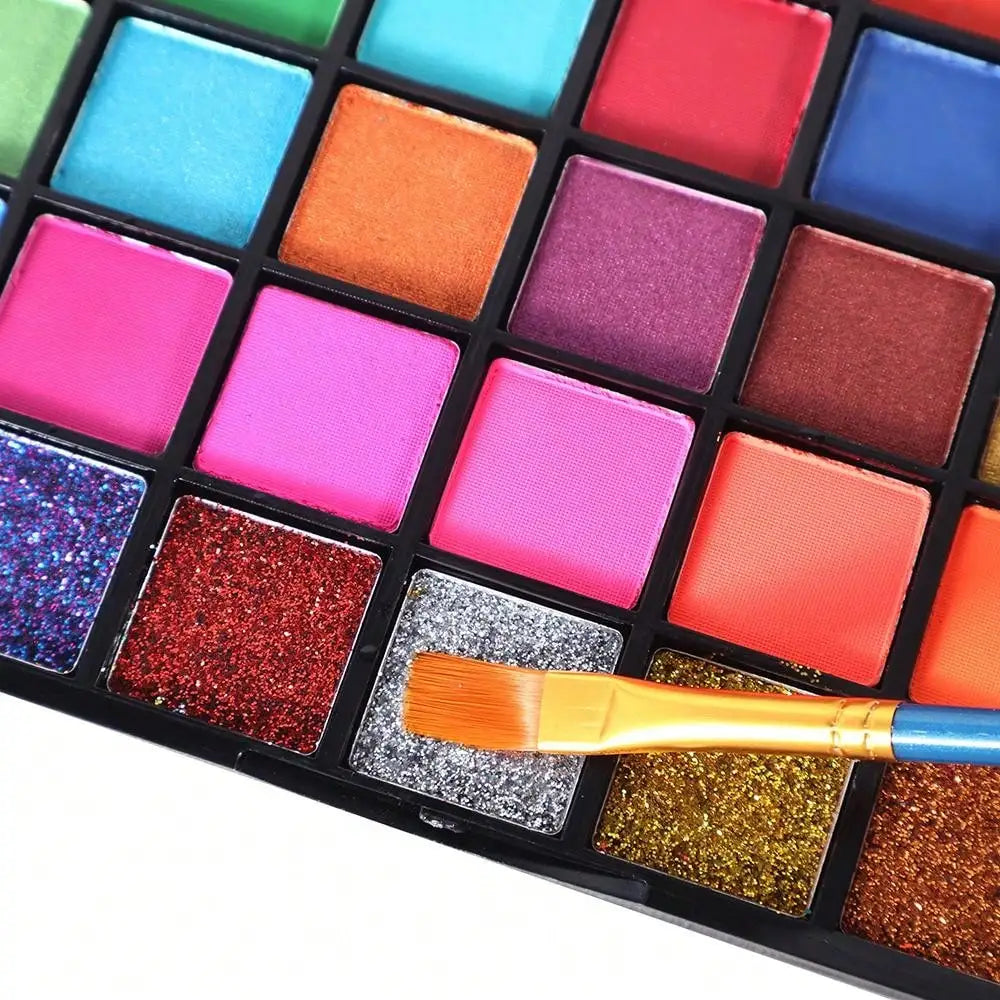 1 boîte de set de peinture pour visage de 54 couleurs, palette d'eyeliner à activer à l'eau, maquillage principal, poudre de peinture pour palette, peinture pour visage professionnelle.
