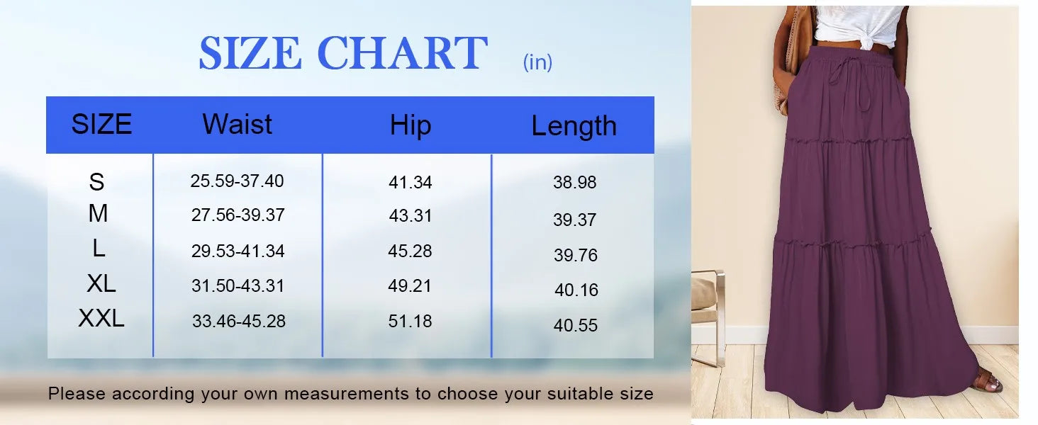 Women's Fashion Solid Color Skirts Ruffled layered skirt High waist elasticated ruffled Tie long skirt summer Loose Skirt faldas