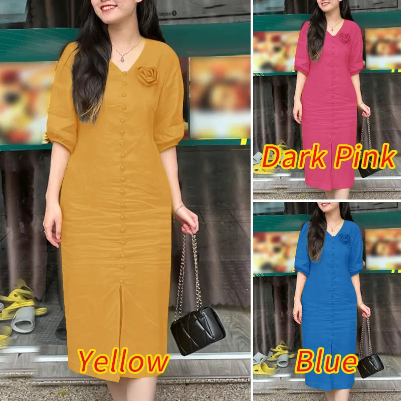 Elegant Women Work OL Sundress ZANZEA 2025 New Summer Dress Fashin oV Neck Short Sleeve Party Vestidos Stylish 3D Flowers Dress