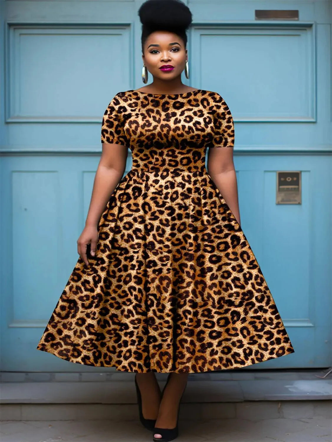 Women Plus Size Black Dress Short Sleeve Summer Casual Pleated A-Line Basic Long Dress Round Neck Fashion Evening Party Dresses
