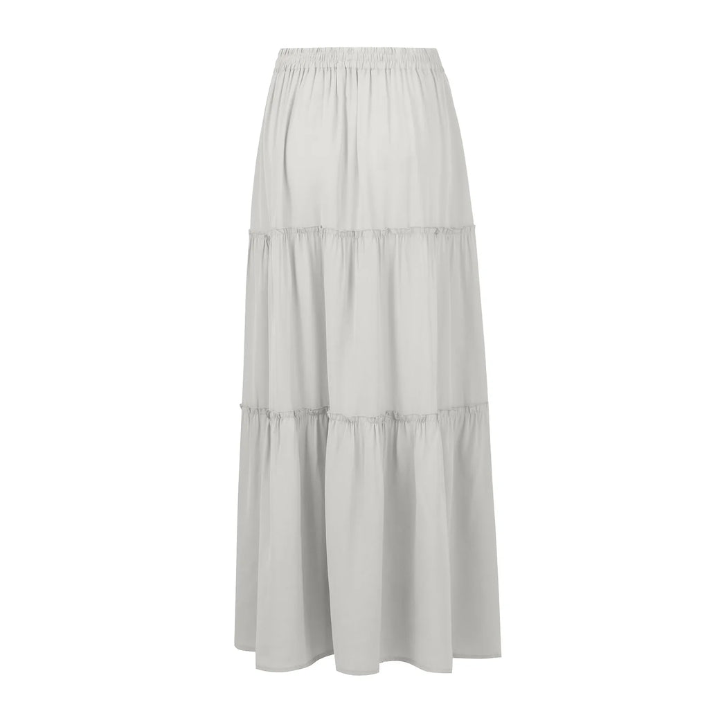 Women's Fashion Solid Color Skirts Ruffled layered skirt High waist elasticated ruffled Tie long skirt summer Loose Skirt faldas