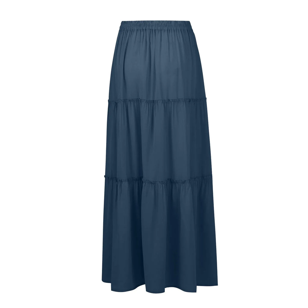 Women's Fashion Solid Color Skirts Ruffled layered skirt High waist elasticated ruffled Tie long skirt summer Loose Skirt faldas