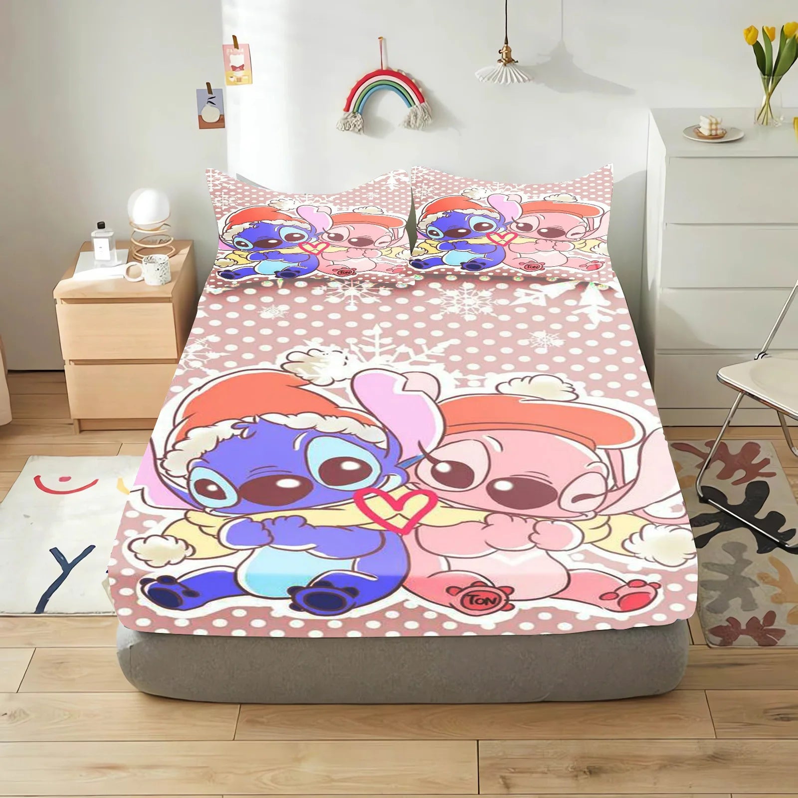 Stitch Cute Printed Cartoon Bedding Set Fitted Sheet Universal, Suitable For Children And Adults Nordica Plush Home Decor
