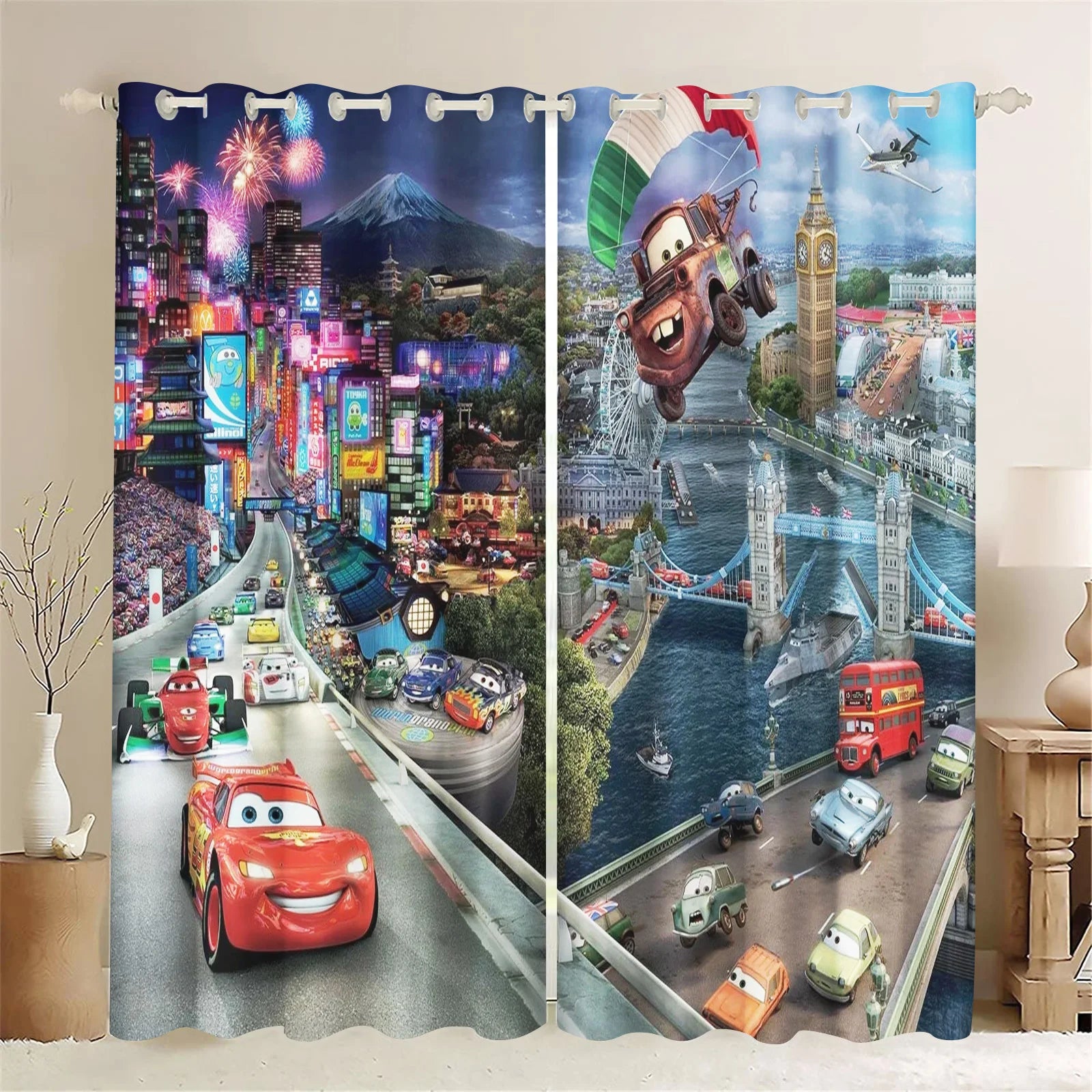 Lightning McQueen Series Curtains For Living Room Luxury Set Home Decor Blackout Curtains Balcony Screen Dustproof Cartoon Home
