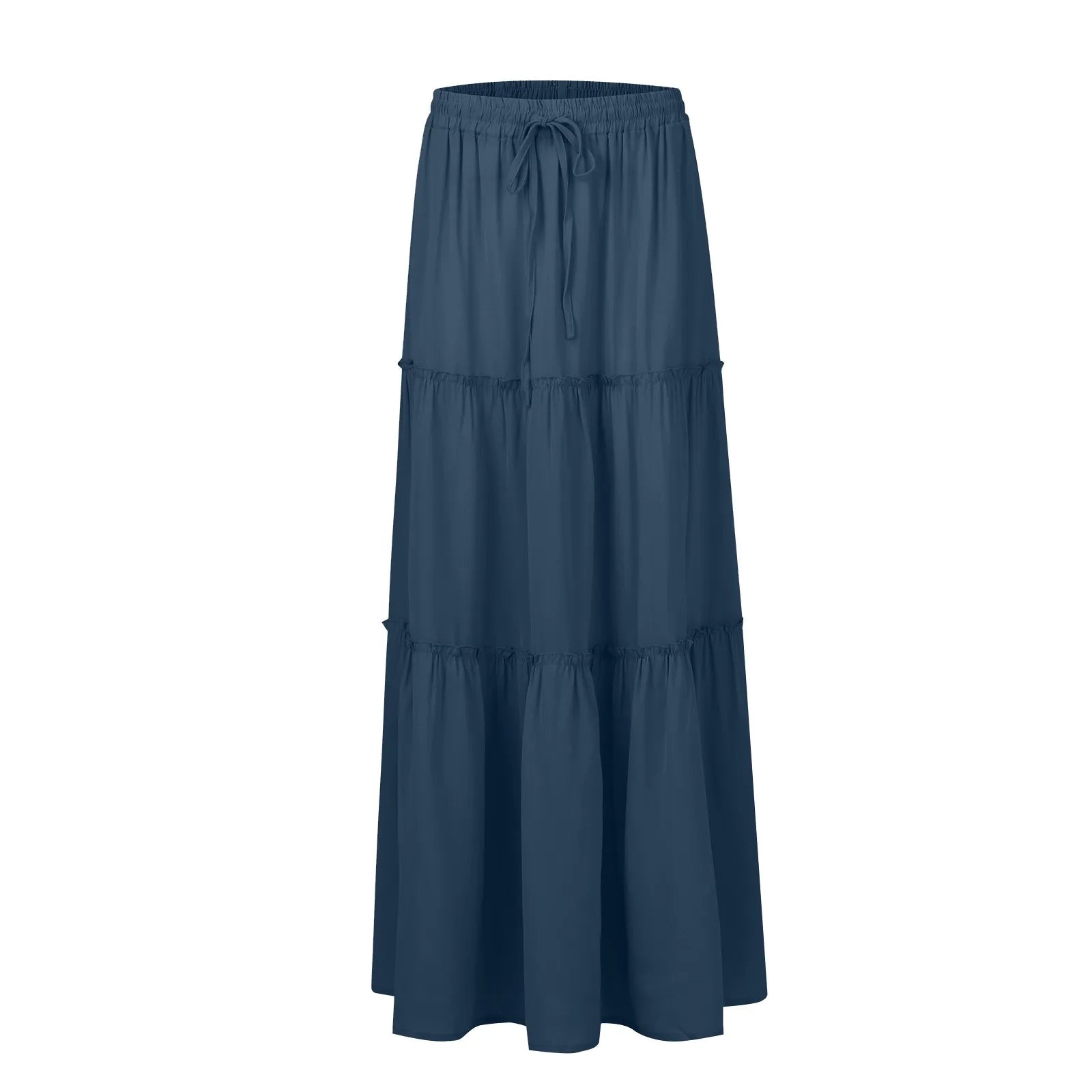 Women's Fashion Solid Color Skirts Ruffled layered skirt High waist elasticated ruffled Tie long skirt summer Loose Skirt faldas