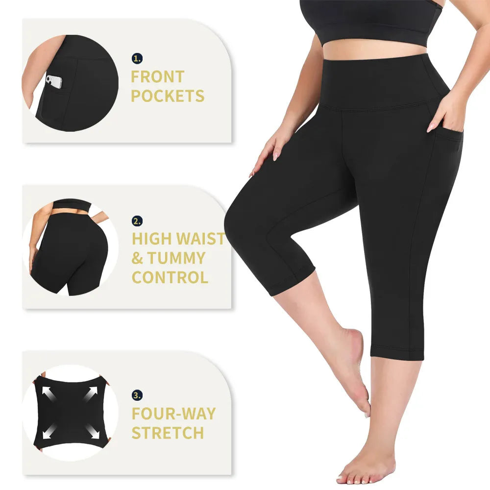 High Waist Yoga Pants with Pockets Sports Leggings for Women Plus Size Fitness Pilates Workout