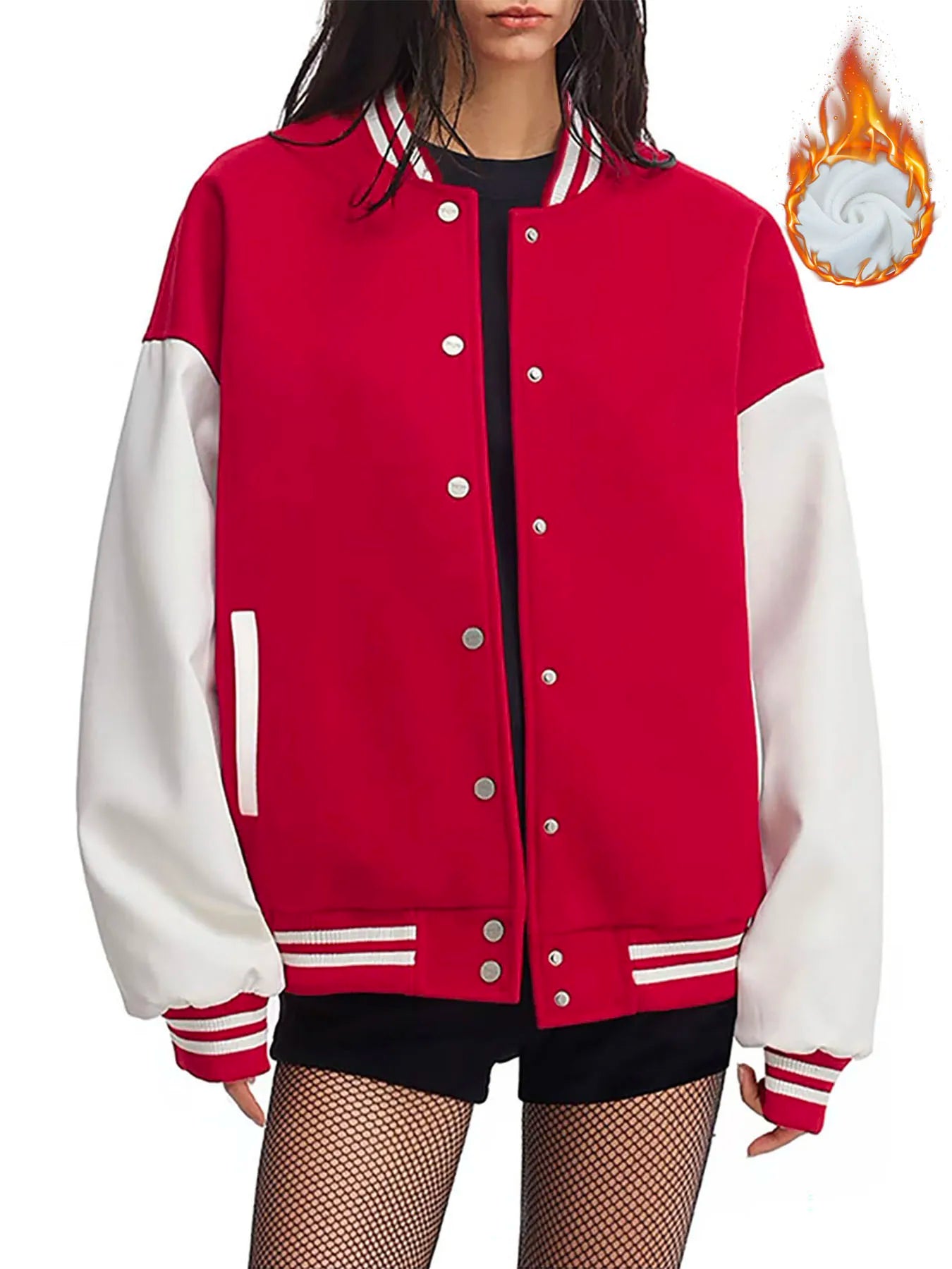 Velvet baseball jacket, American college style loose winter women's jacket