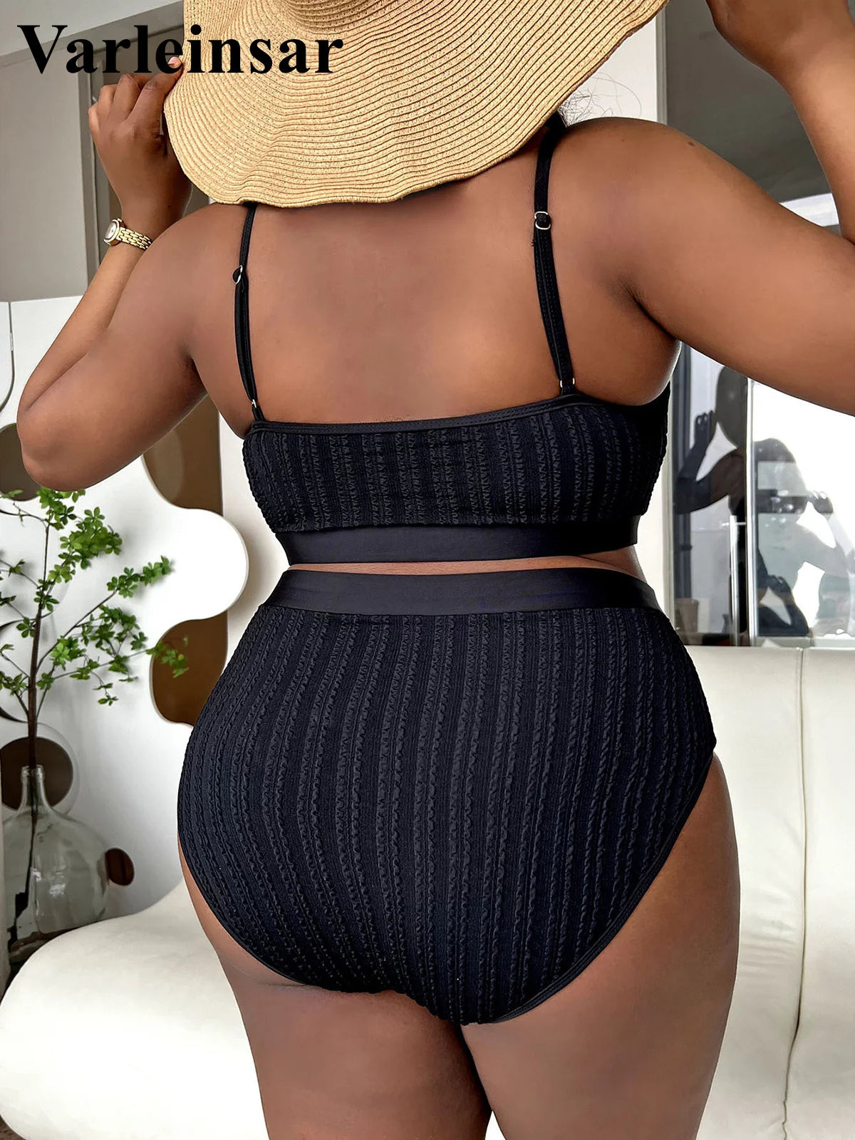 0XL - 4XL Bikini côtelé grande taille Maillot de bain femme grande taille Ensemble bikini deux pièces Maillot de bain V4987