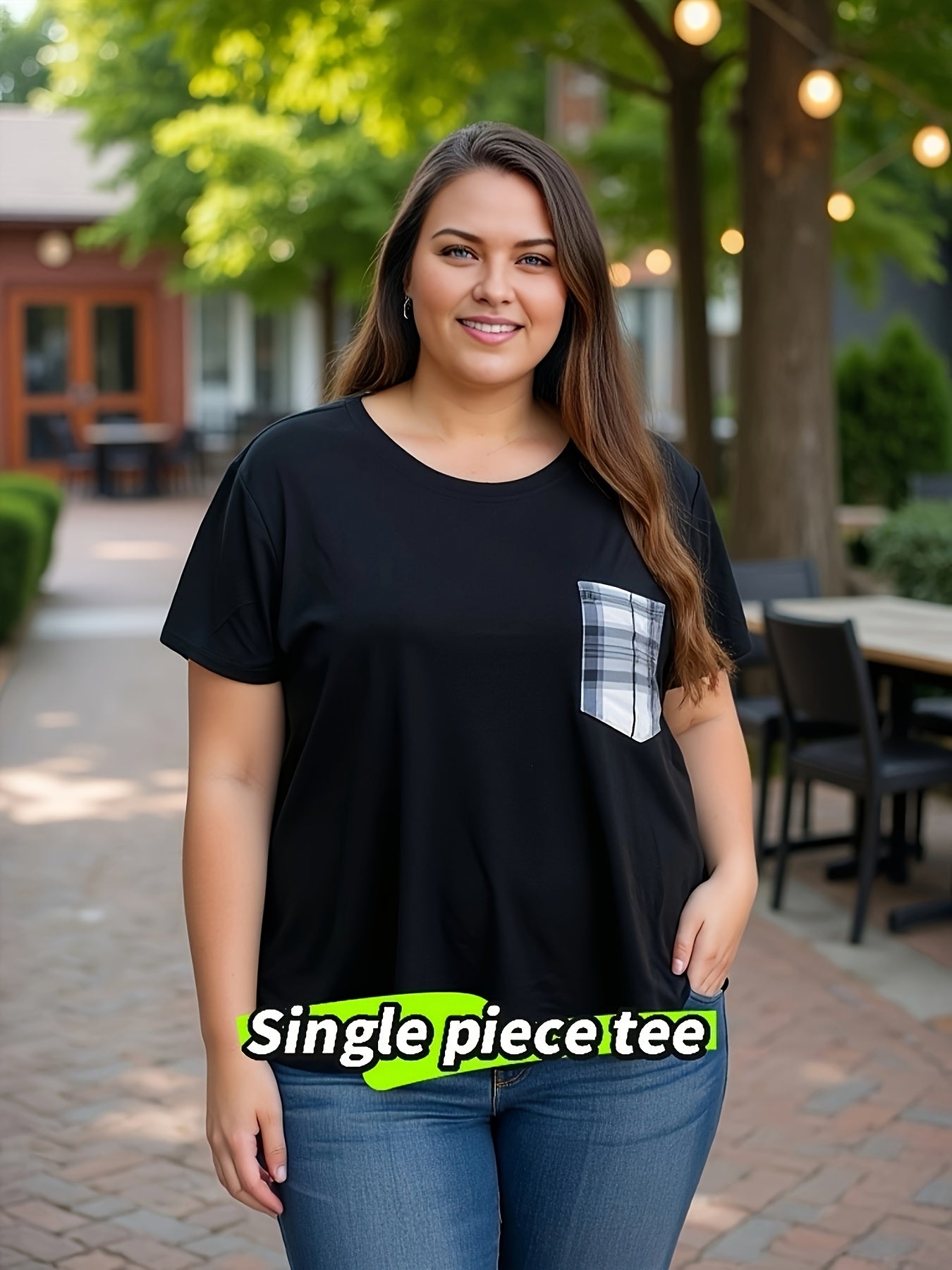 Black Top Plus Size Solid Color Short Sleeve Large Size Women'S Clothing Versatile Loose And Slim Printed Pocket T Sleeve