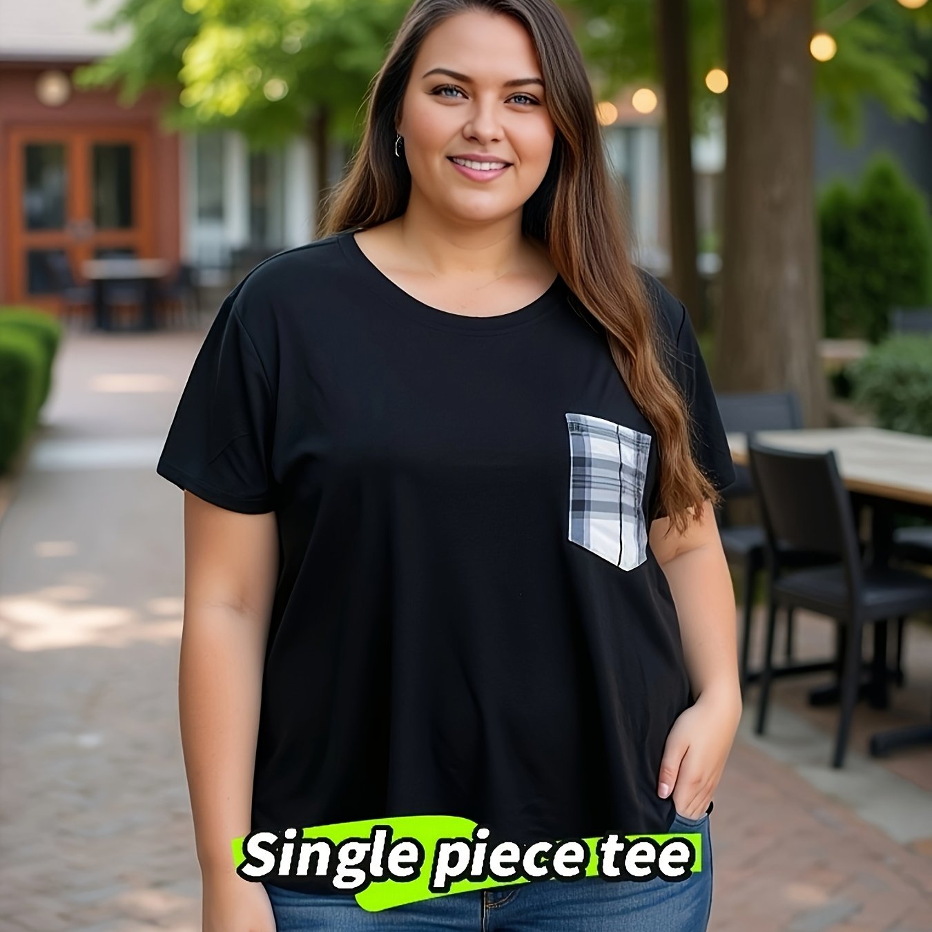 Black Top Plus Size Solid Color Short Sleeve Large Size Women'S Clothing Versatile Loose And Slim Printed Pocket T Sleeve